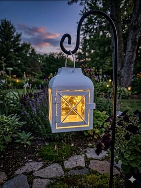 NWT White Solar Metal Lantern with Micro Dot LEDs